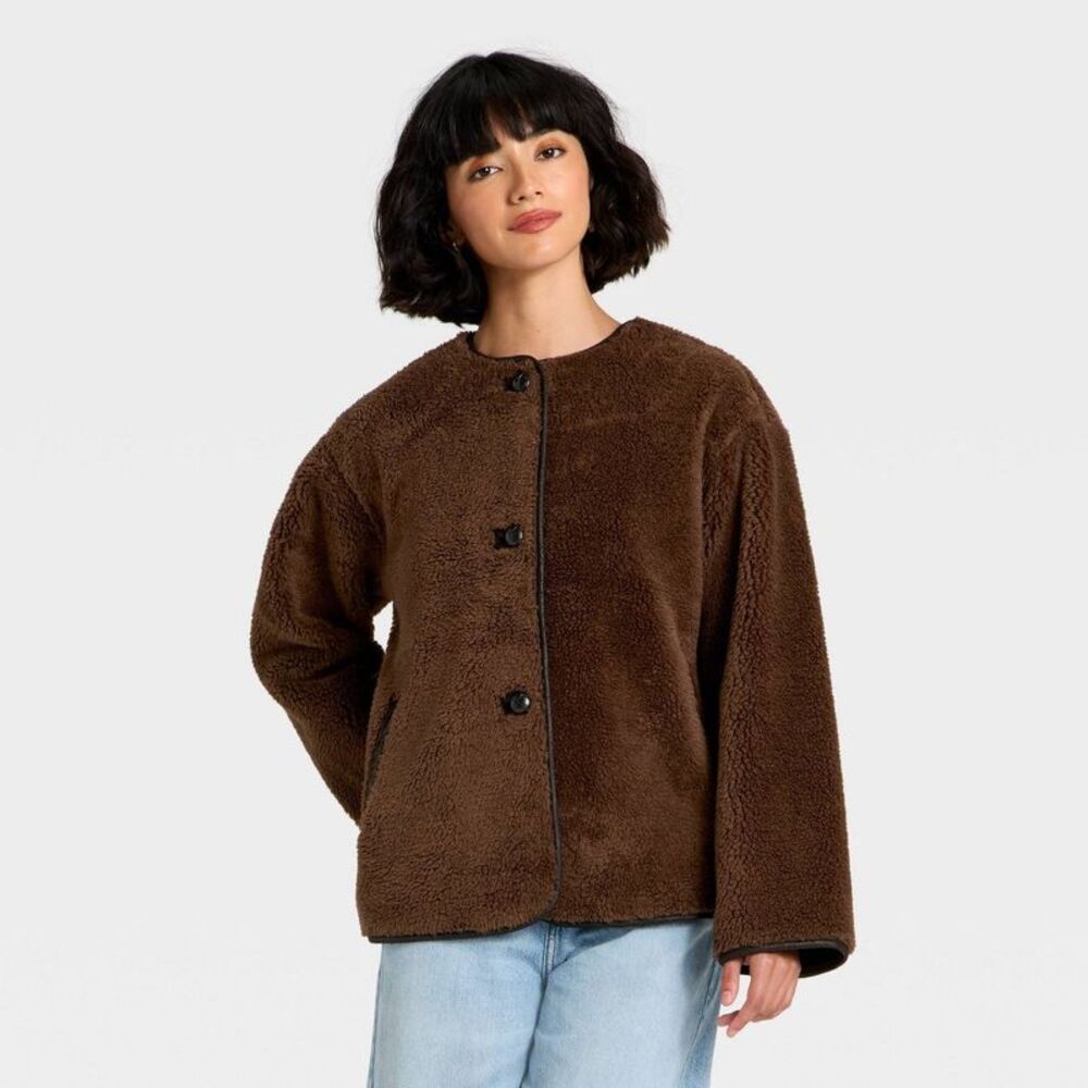 Women's Faux Sherling Coat - Universal Thread Dark Brown L